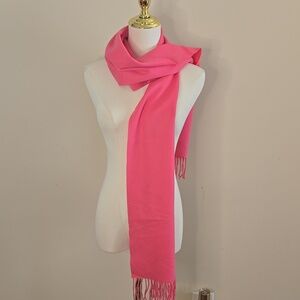 Coach 100% Cashmere Scarf – Pink with Fringe Trim, Luxe Preppy Classic